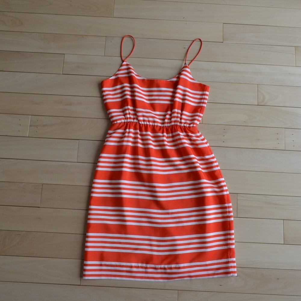 J Crew Spaghetti Strap Sleeveless Midi Dress Striped Size 4 Orange